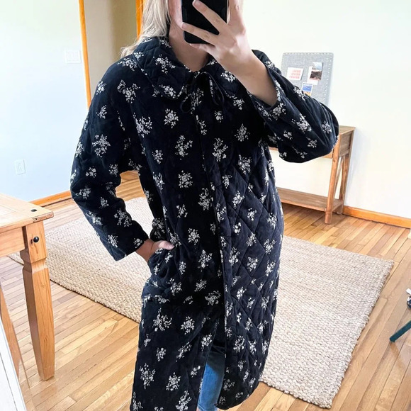 RIXO Cleo Quilted Black Floral Collared Bohemian Designer Longline Long Coat XL - Picture 2 of 11